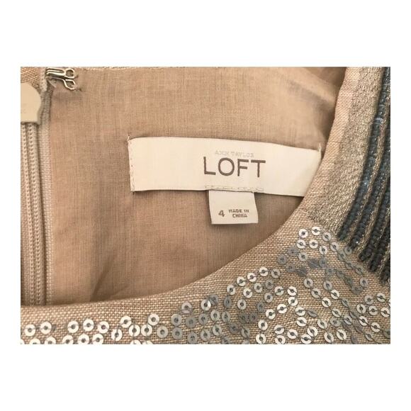 Ann Taylor Loft Dress Womens Size 4 Beige 100% Linen Sleeveless Sequin Sheath - Picture 7 of 11